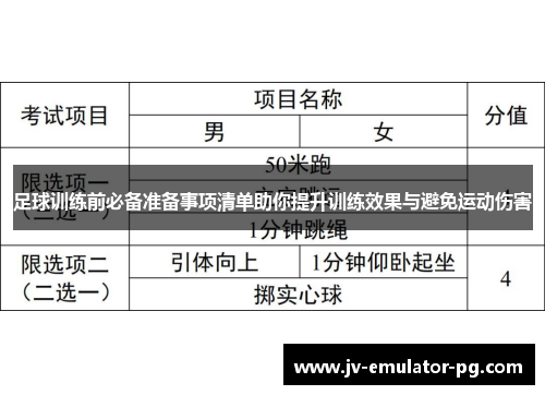 足球训练前必备准备事项清单助你提升训练效果与避免运动伤害 足球训练前必备准备事项清单助你提升训练效果与避免运动伤害