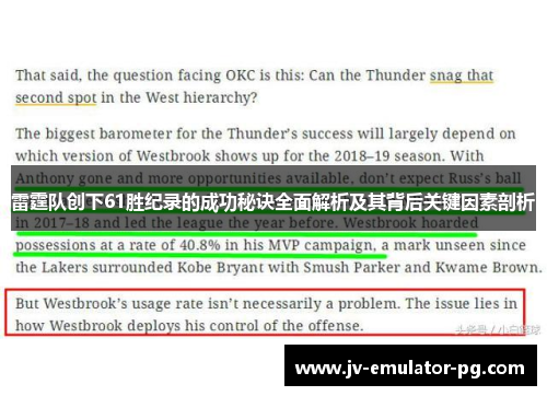 雷霆队创下61胜纪录的成功秘诀全面解析及其背后关键因素剖析