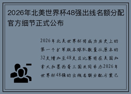 2026年北美世界杯48强出线名额分配官方细节正式公布